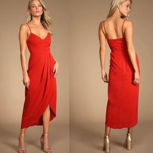 Lulu’s Reinette Rust Red Midi Dress